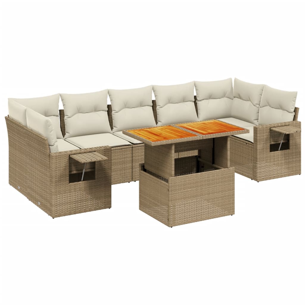 Set Divano da Giardino 8 pz con Cuscini Beige in Polyrattan