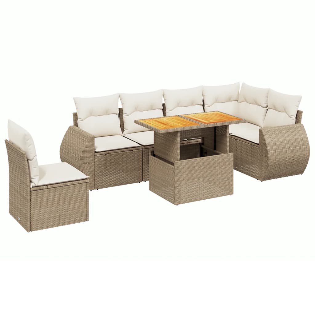 Set Divani da Giardino 7 pz con Cuscini Beige in Polyrattan