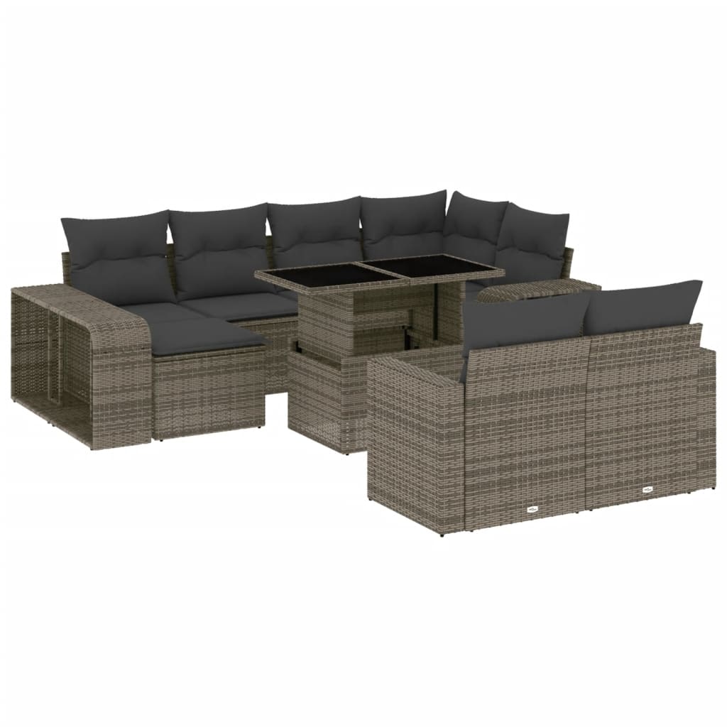 Set Divani da Giardino 11 pz con Cuscini in Polyrattan Grigio