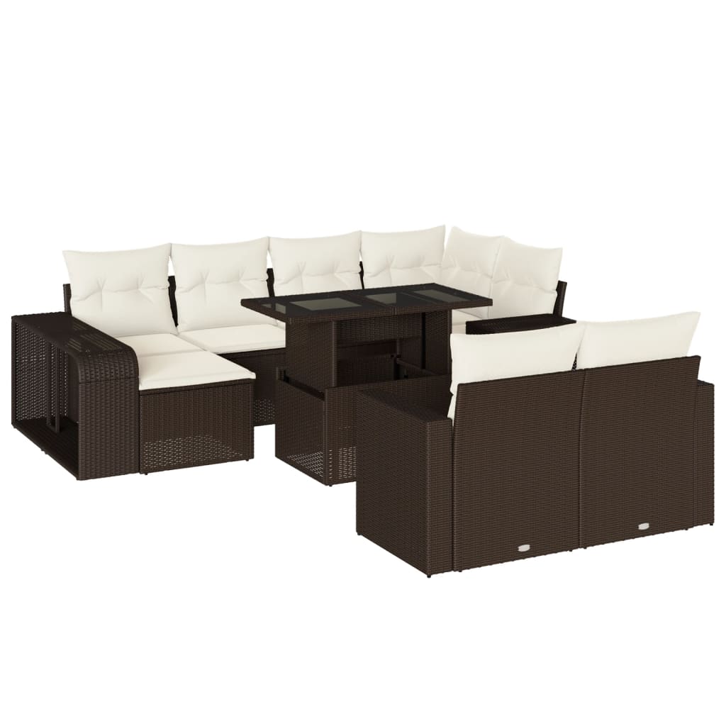 Set Divani da Giardino 11 pz con Cuscini Polyrattan Marrone