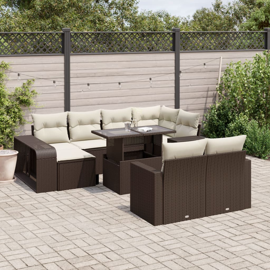 Set Divani da Giardino 11 pz con Cuscini Polyrattan Marrone