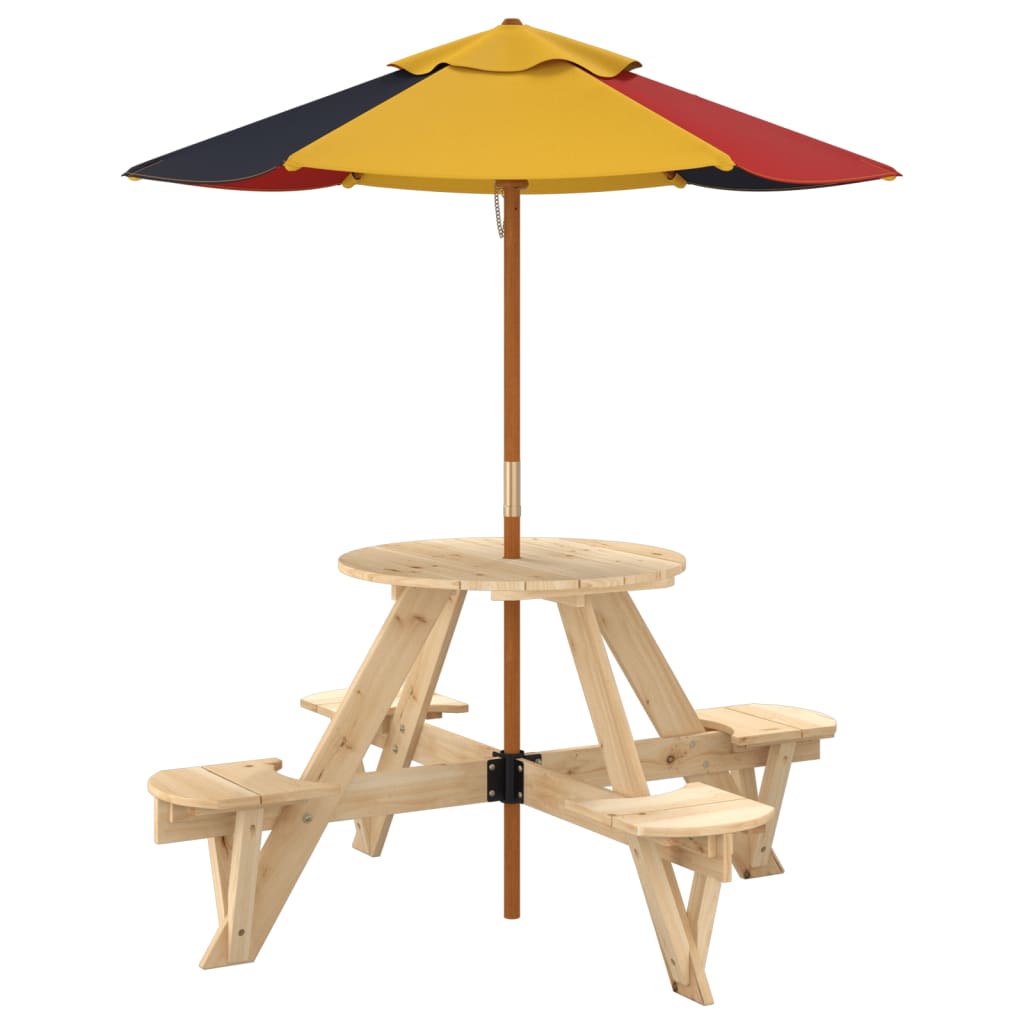 Tavolo Picnic per 4 Bambini con Ombrellone Rotondo Legno Abete