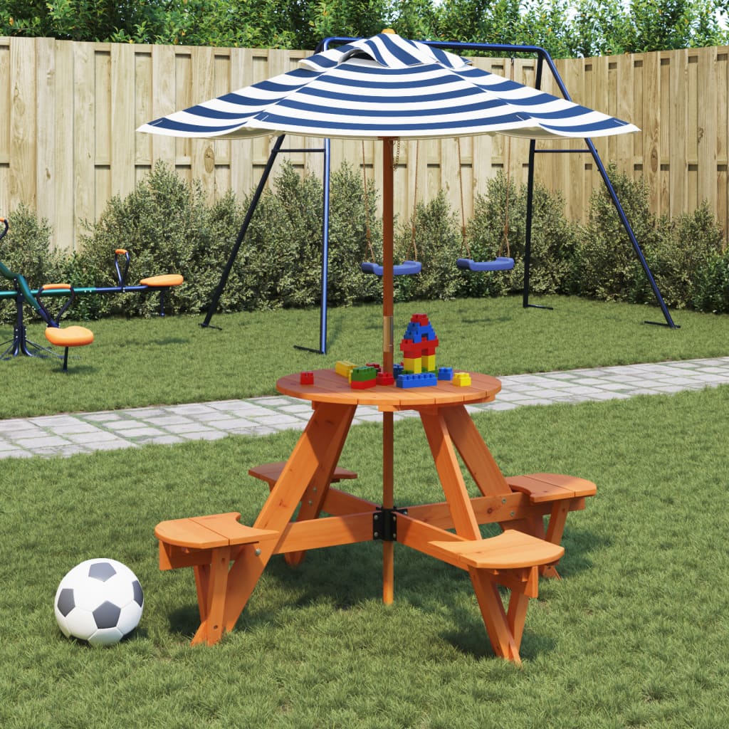 Tavolo Picnic per 4 Bambini con Ombrellone Rotondo Legno Abete