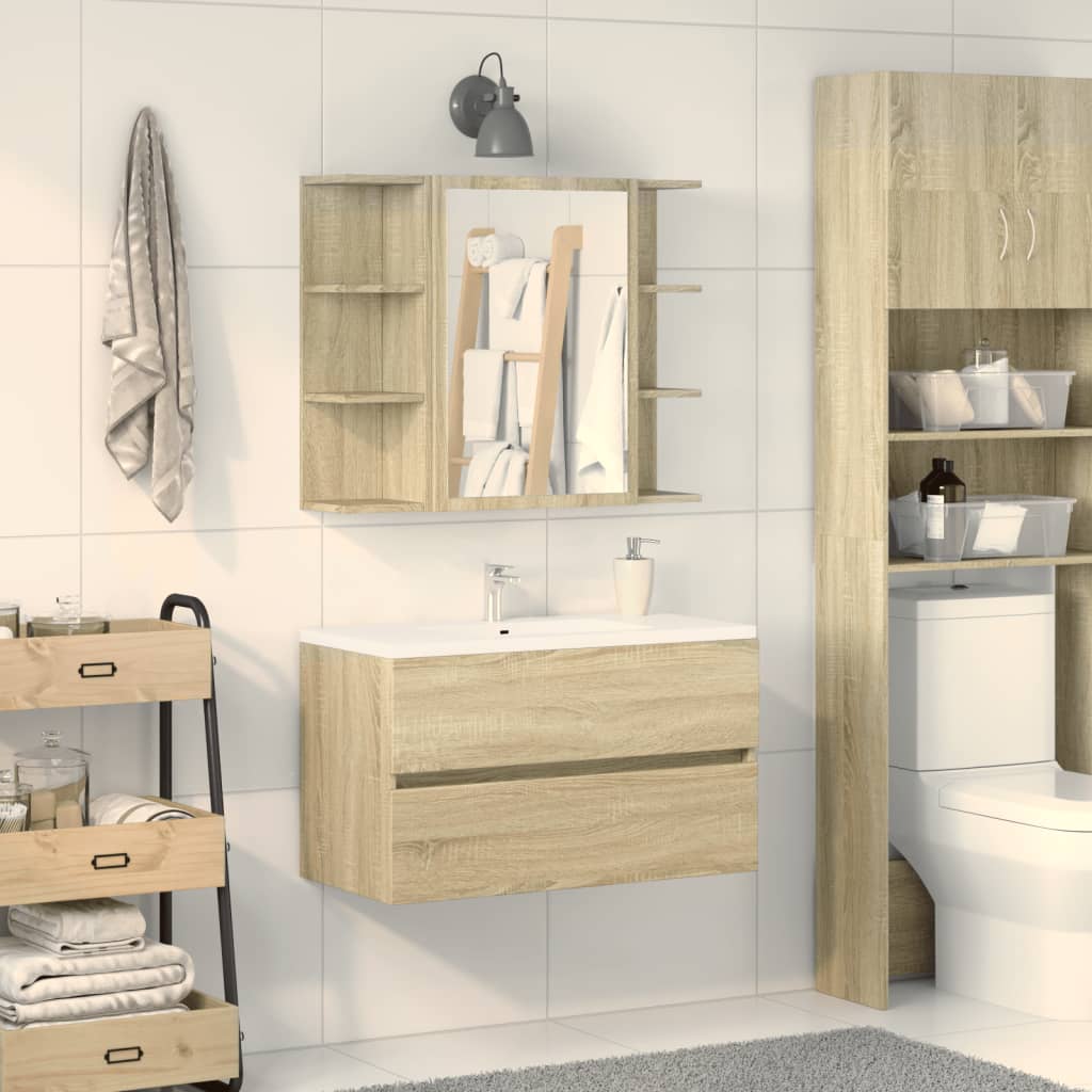 Mobile Bagno con Specchio Rovere Sonoma 80x20,5x64 Multistrato