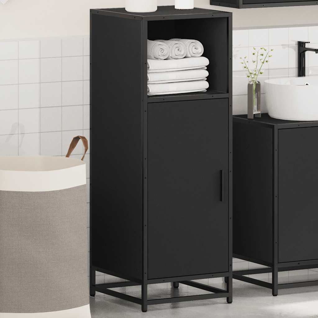 Armadietto da Bagno Nero 35x37,5x100 cm in Legno Multistrato