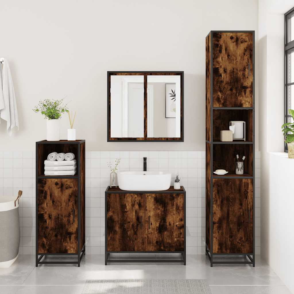 Armadietto Bagno Rovere Fumo 35x37,5x100 cm Legno Multistrato