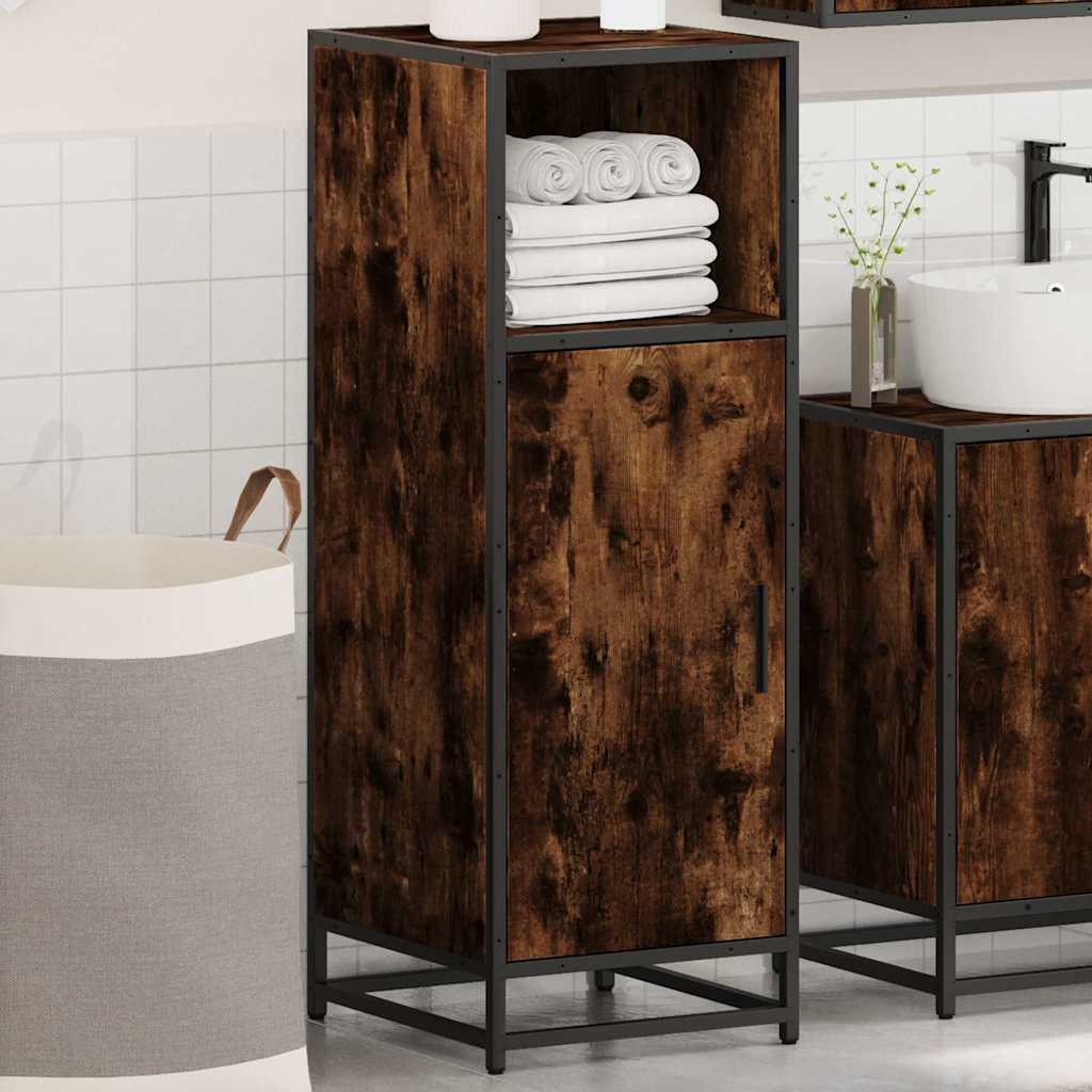Armadietto Bagno Rovere Fumo 35x37,5x100 cm Legno Multistrato