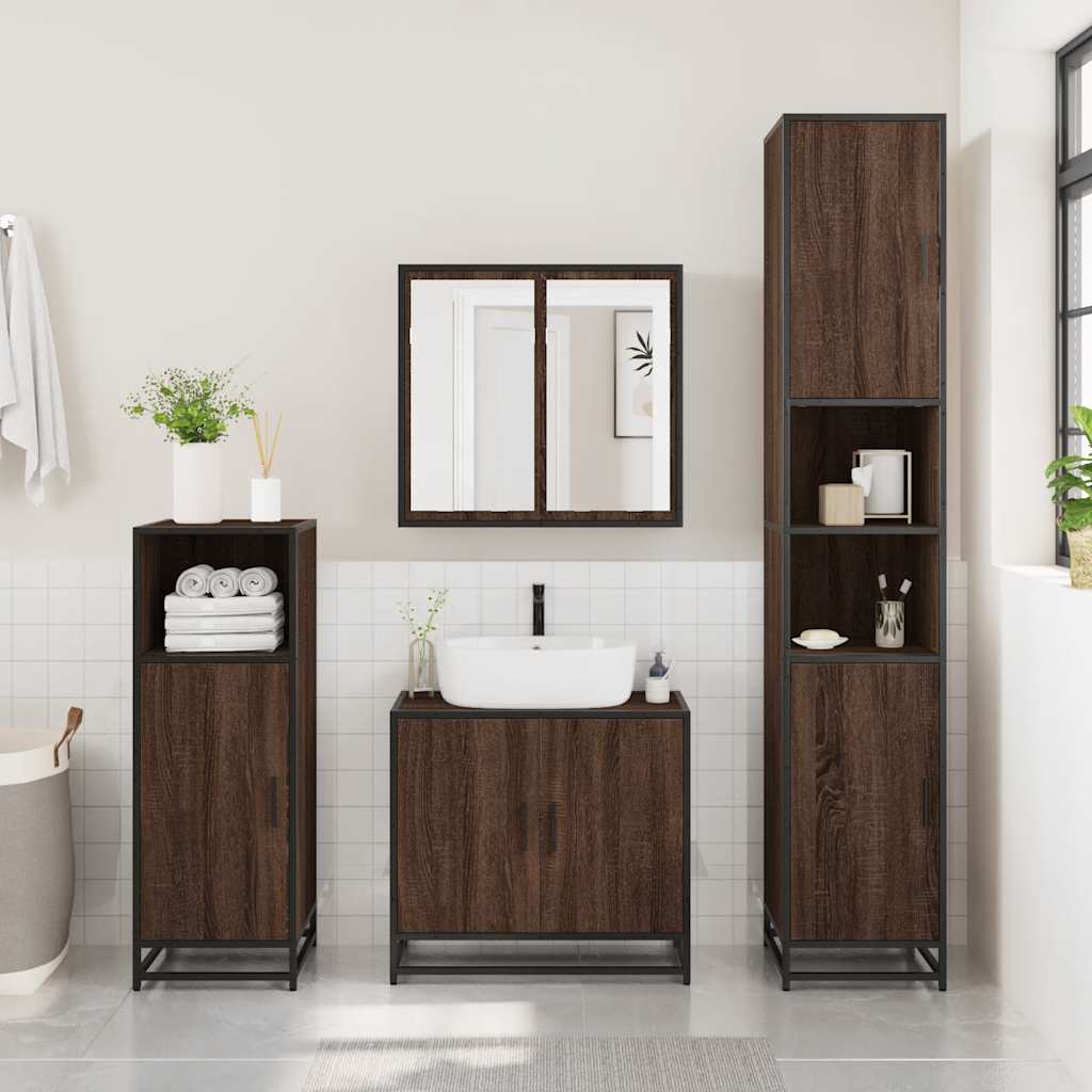 Armadietto Bagno Rovere Marrone 35x37,5x100cm Legno Multistrato