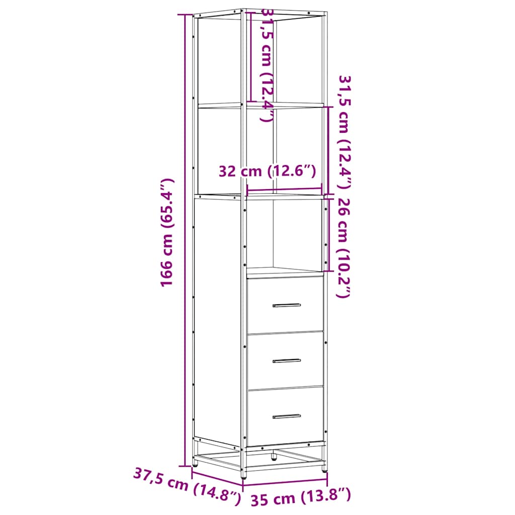 Armadietto Bagno Rovere Fumo 35x37,5x166cm in Legno Multistrato