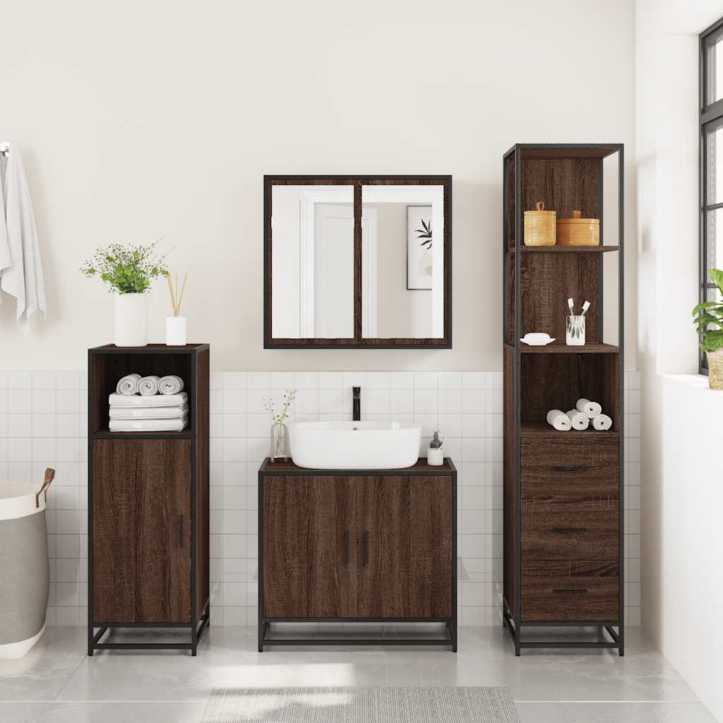 Armadietto Bagno Rovere Marrone 35x37,5x166cm Legno Multistrato