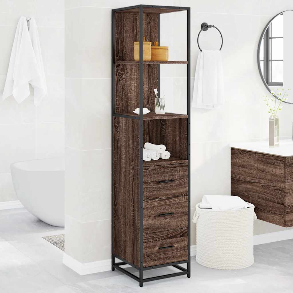 Armadietto Bagno Rovere Marrone 35x37,5x166cm Legno Multistrato