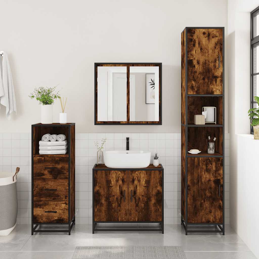 Armadietto Bagno Rovere Fumo 35x37,5x100cm in Legno Multistrato