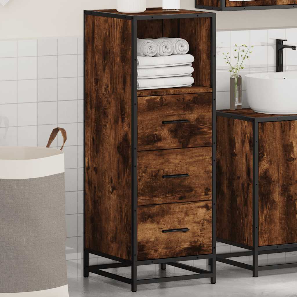Armadietto Bagno Rovere Fumo 35x37,5x100cm in Legno Multistrato