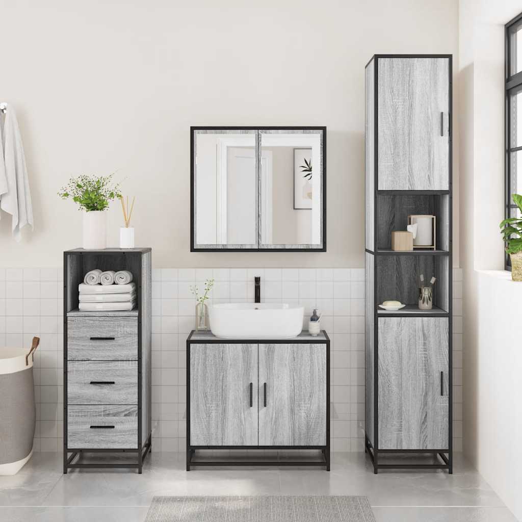 Armadietto Bagno Grigio Sonoma 35x37,5x100 cm Legno Multistrato