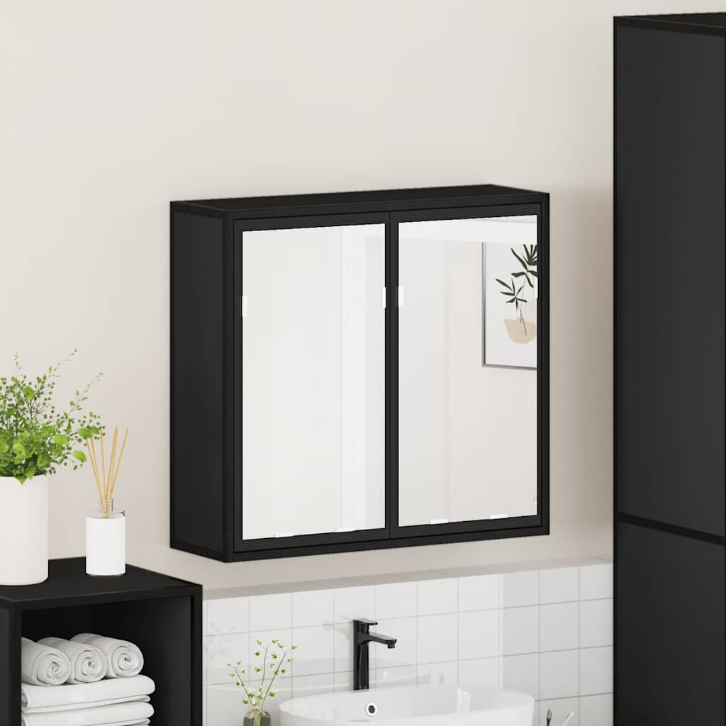 Armadietto Specchio da Bagno Nero 65x20x60 cm Legno Multistrato