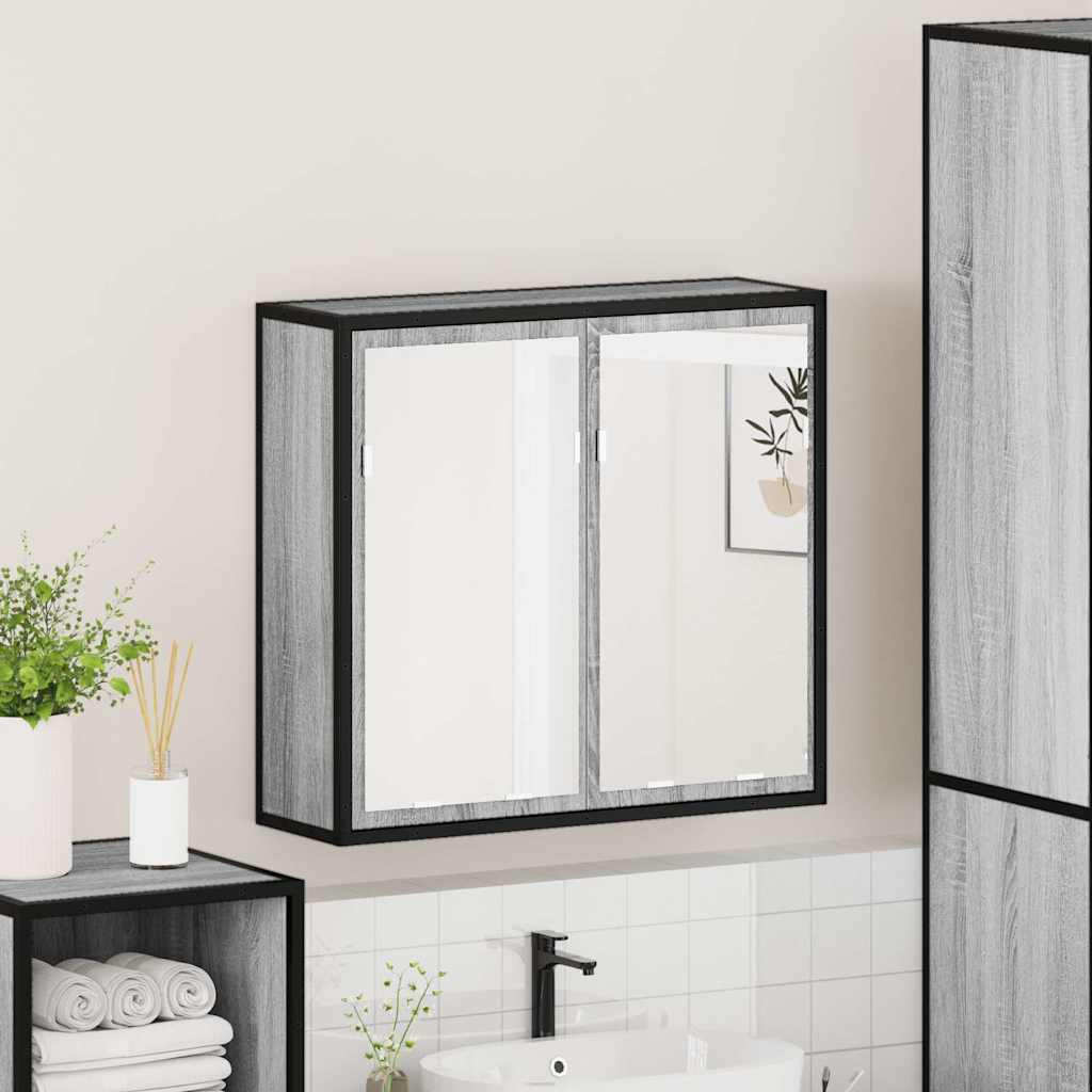 Mobile Specchio da Bagno Grigio Sonoma 65x20x60 cm Multistrato