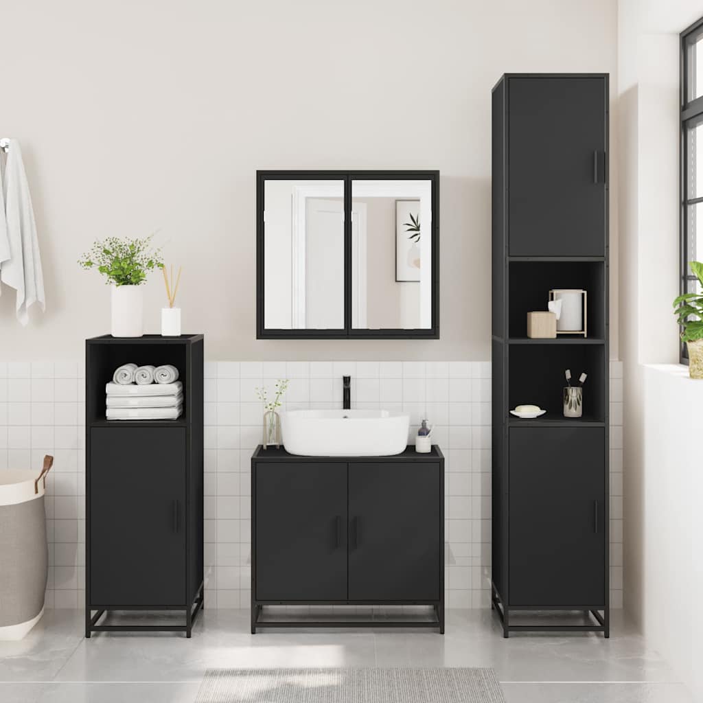 Armadietto Specchio da Bagno Nero 65x20x60 cm Legno Multistrato