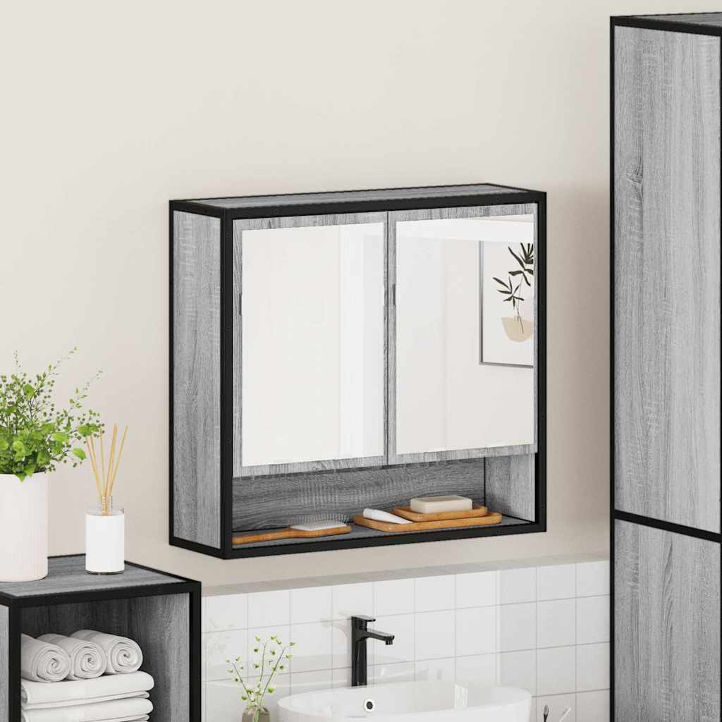 Mobile Specchio da Bagno Grigio Sonoma 65x20x60 cm Multistrato