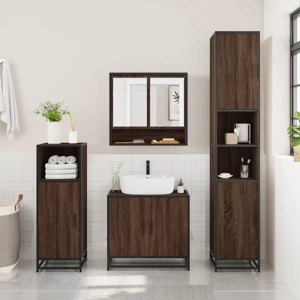 Mobile Bagno Specchio Rovere Marrone 65x20x60 Legno Multistrato