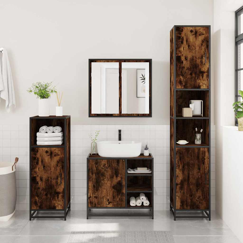 Armadietto Bagno Rovere Fumo 65x33x60 cm in Legno Multistrato
