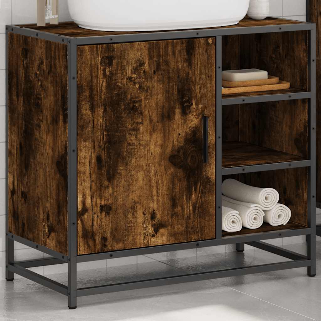 Armadietto Bagno Rovere Fumo 65x33x60 cm in Legno Multistrato
