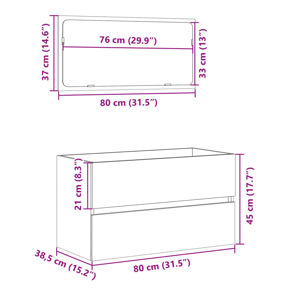 Mobile da Bagno con Specchio Rovere Sonoma 80x38,5x45 cm