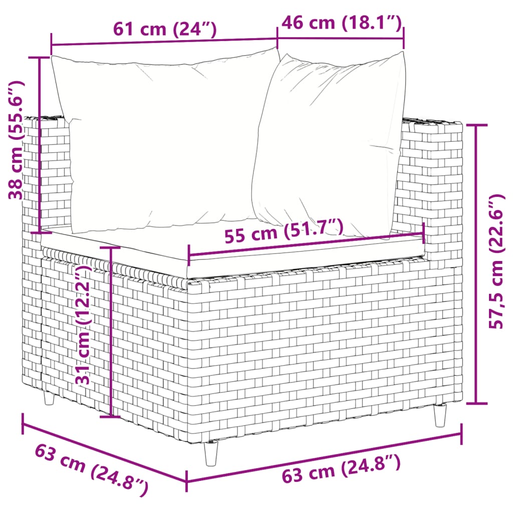 Set Divani da Giardino 5 pz con Cuscini in Polyrattan Grigio