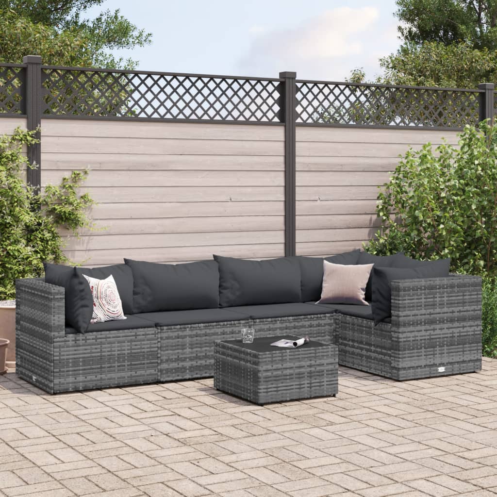 Set Divani da Giardino 5 pz con Cuscini in Polyrattan Grigio