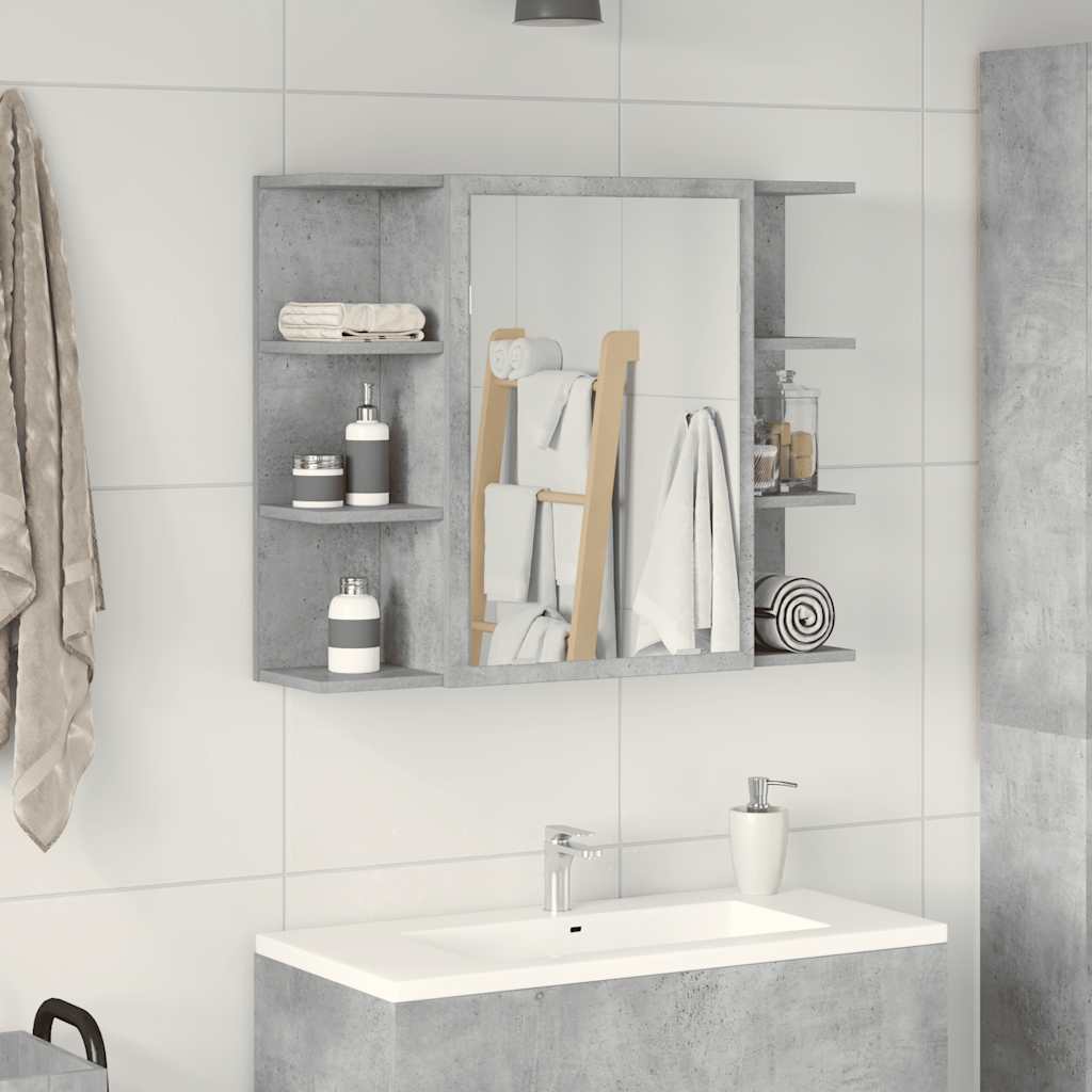 Mobile Bagno con Specchio Grigio Cemento 80x20,5x64 Multistrato