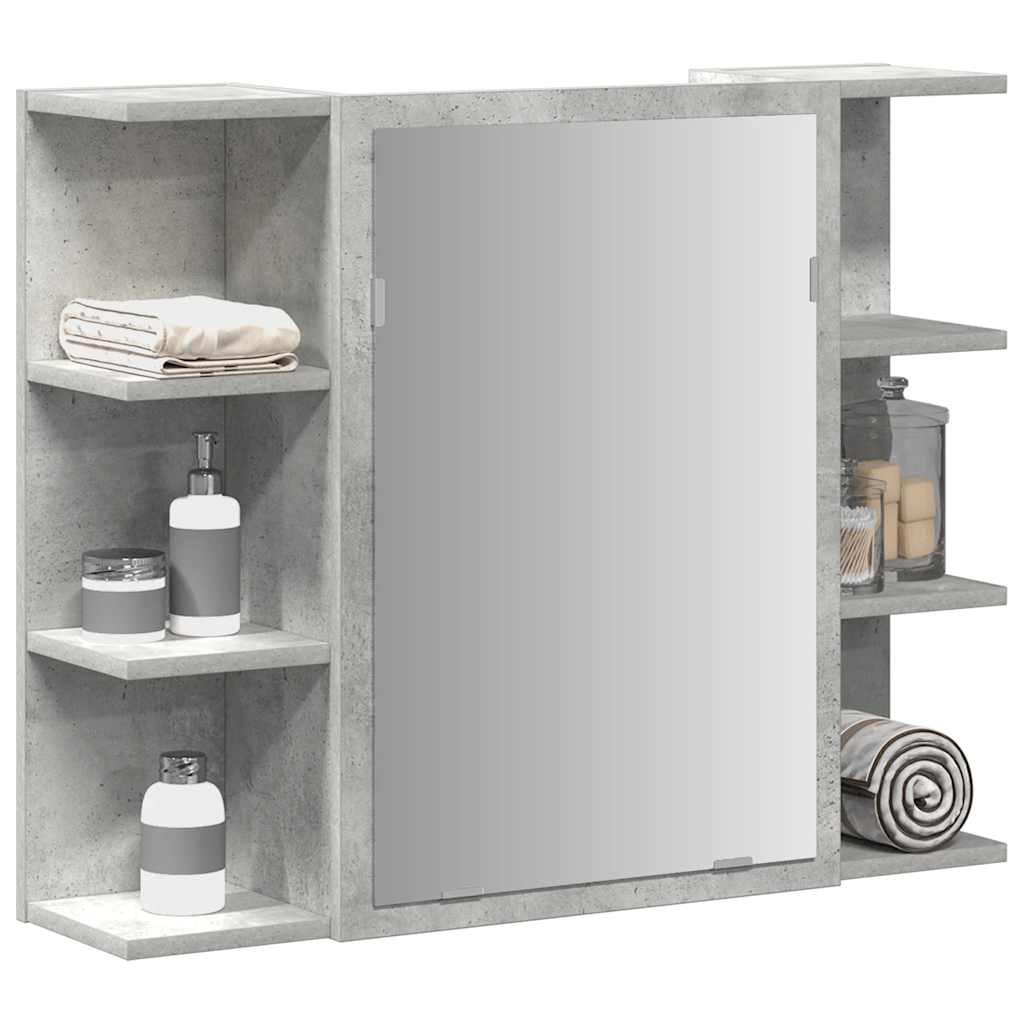 Mobile Bagno con Specchio Grigio Cemento 80x20,5x64 Multistrato