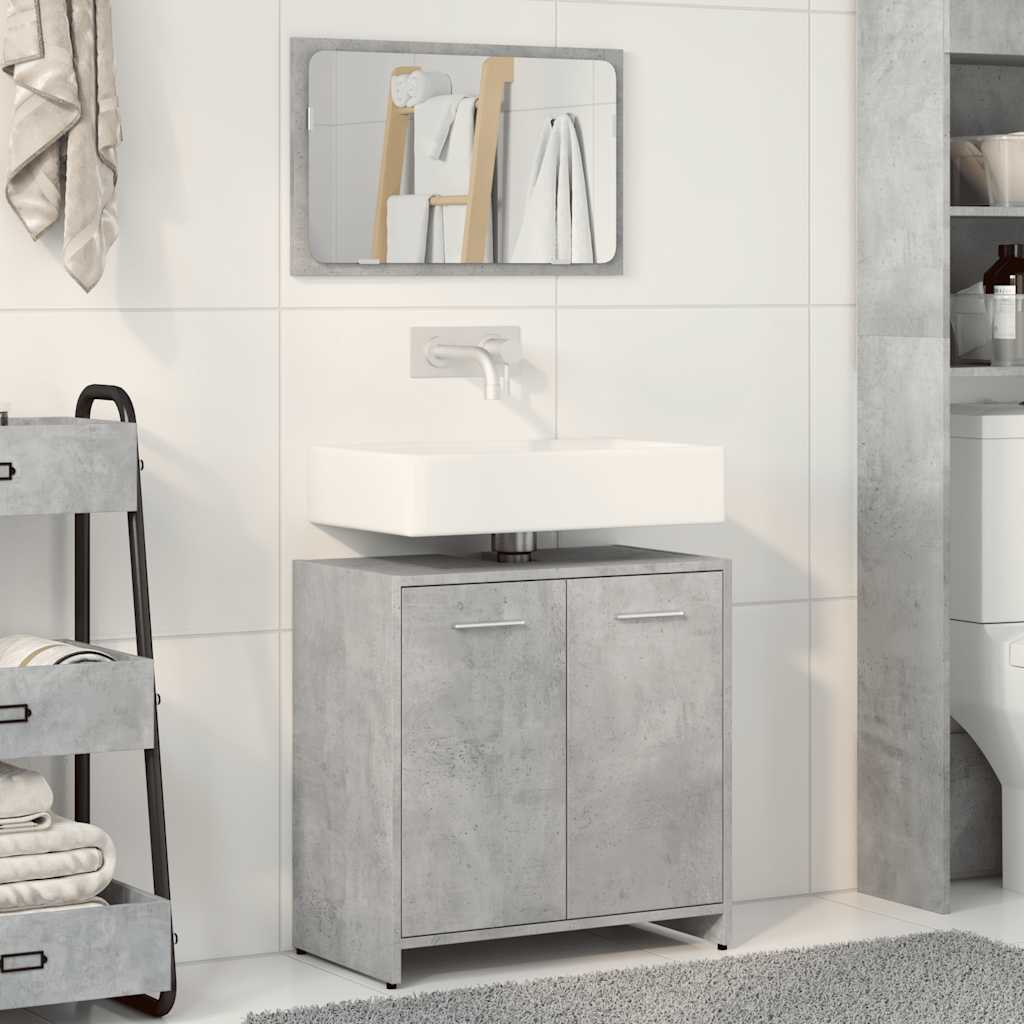 Mobile da Bagno con Specchio Grigio Cemento Legno Multistrato