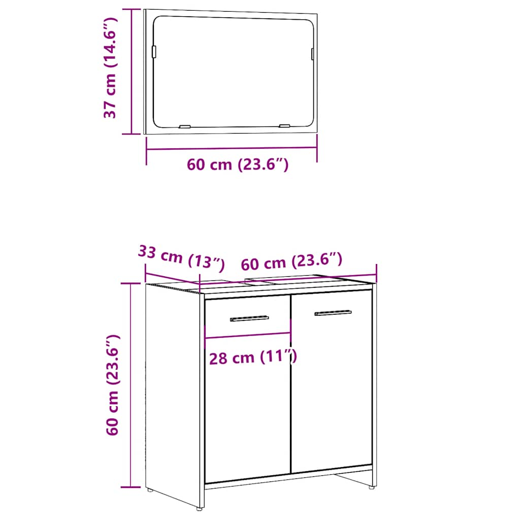 Mobile da Bagno con Specchio Grigio Cemento Legno Multistrato