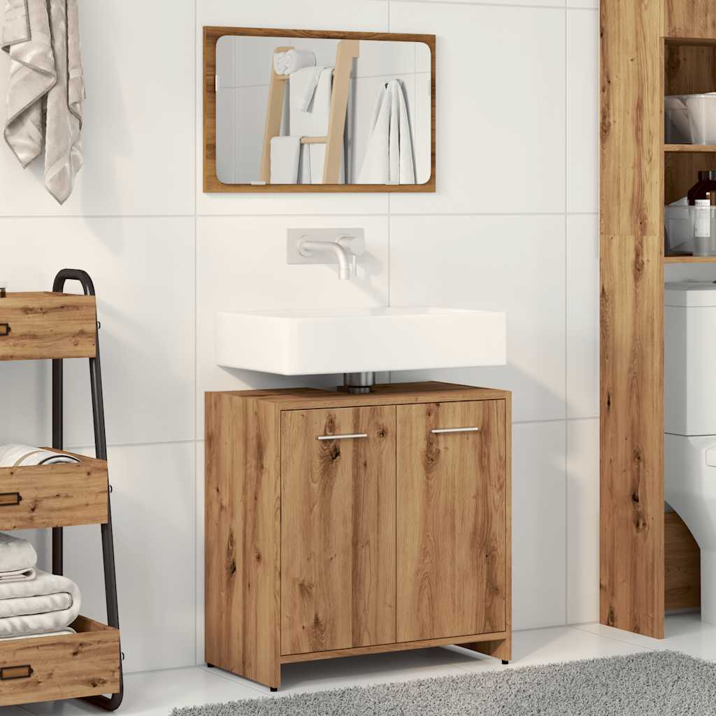 Mobile da Bagno con Specchio Rovere Artigianale Truciolato