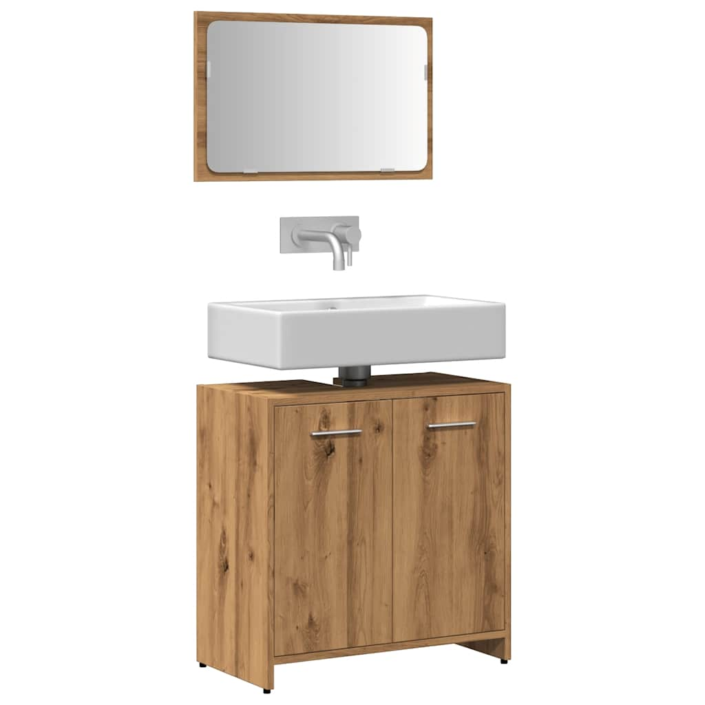 Mobile da Bagno con Specchio Rovere Artigianale Truciolato