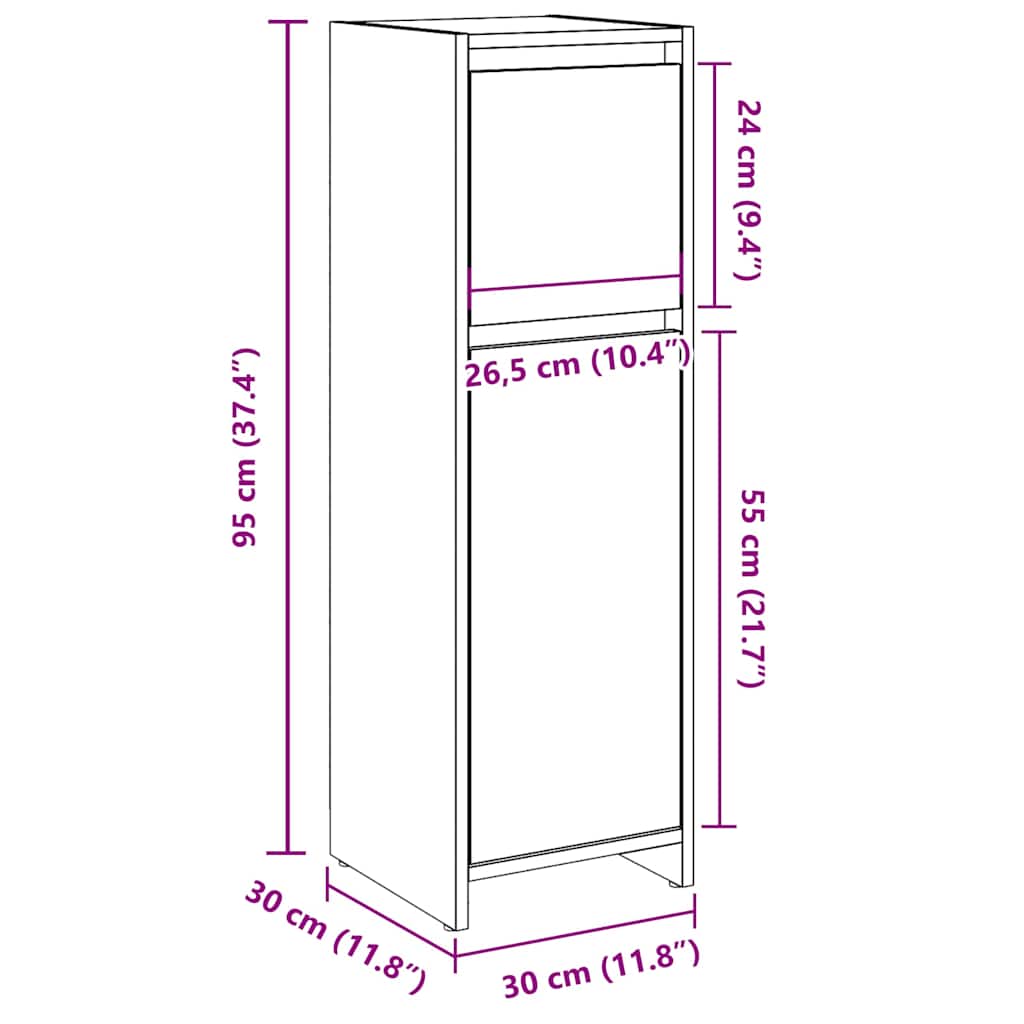 Armadietto Bagno Artigianale 30x30x95 cm in Legno Multistrato