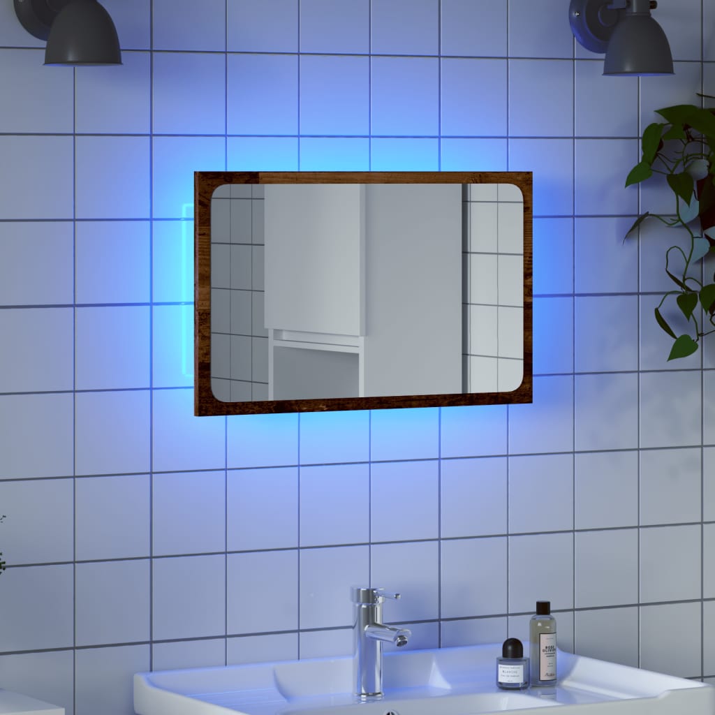 Specchio da Bagno con Luci LED Legno Antico 60x8,5x38 cm