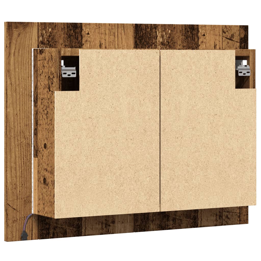 Mobile Specchio LED Legno Antico 60x12x45 cm Legno Multistrato