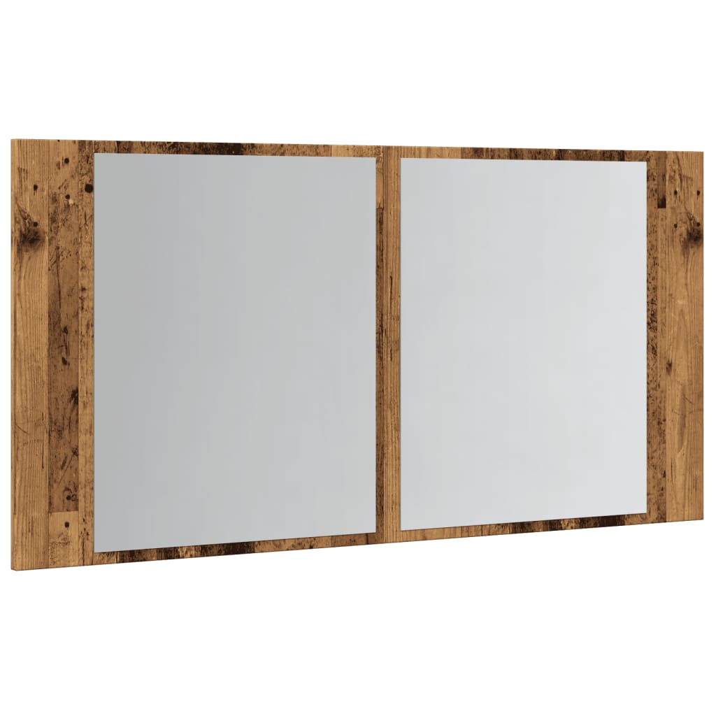 Mobile Specchio LED Legno Antico 90x12x45 cm Legno Multistrato