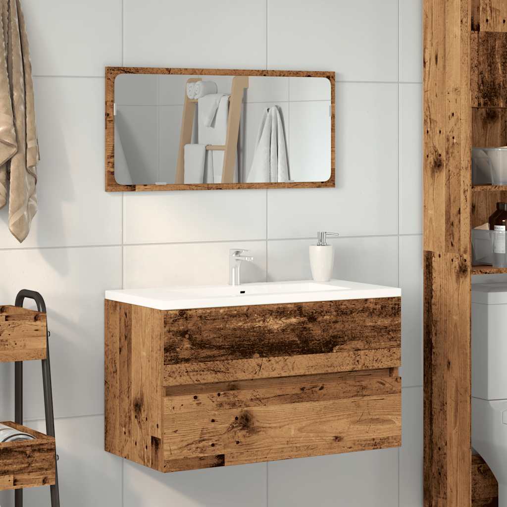 Mobile da Bagno con Specchio in Legno Antico Legno Multistrato