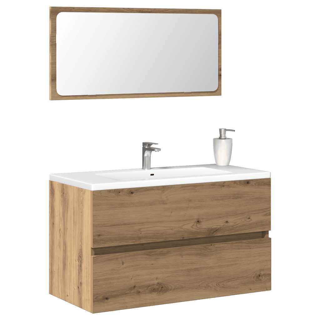 Mobile da Bagno con Specchio Rovere Artigianale Truciolato