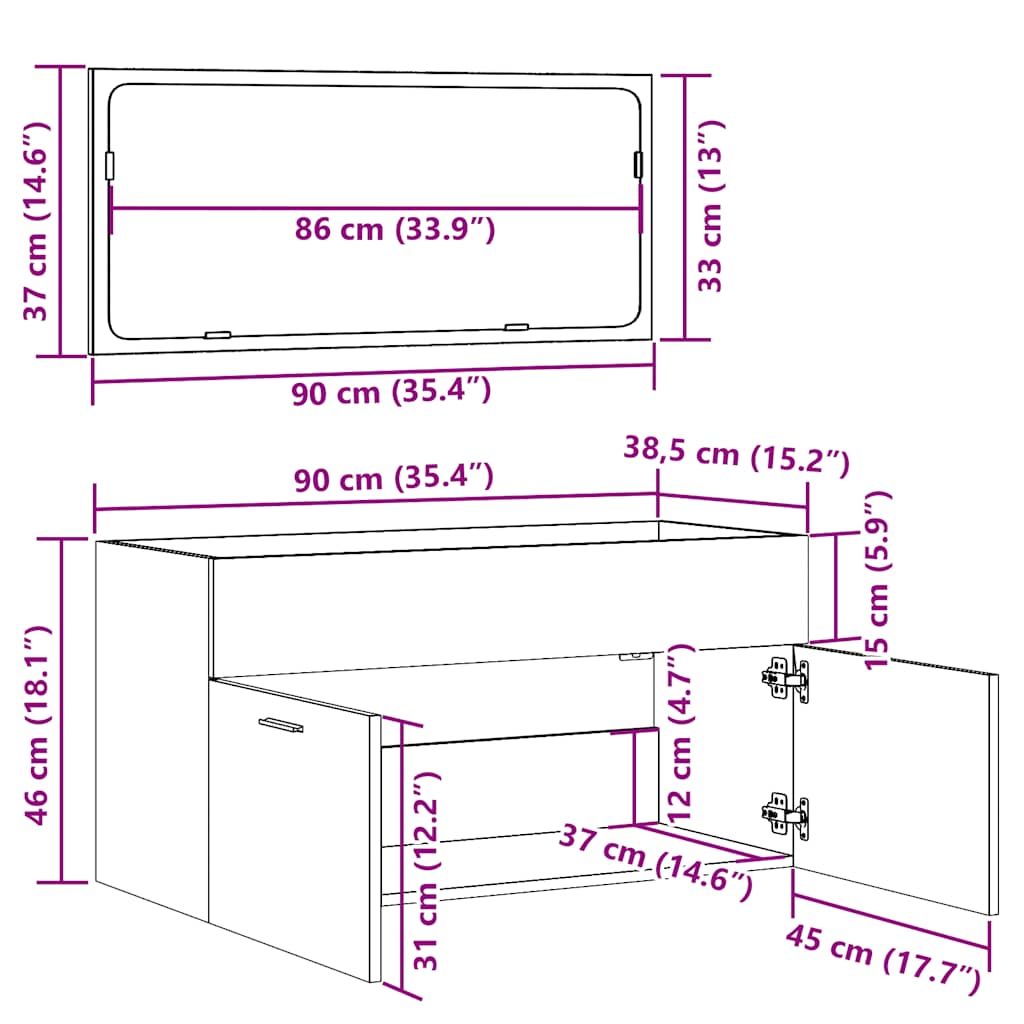 Mobile da Bagno con Specchio Grigio Cemento Legno Multistrato