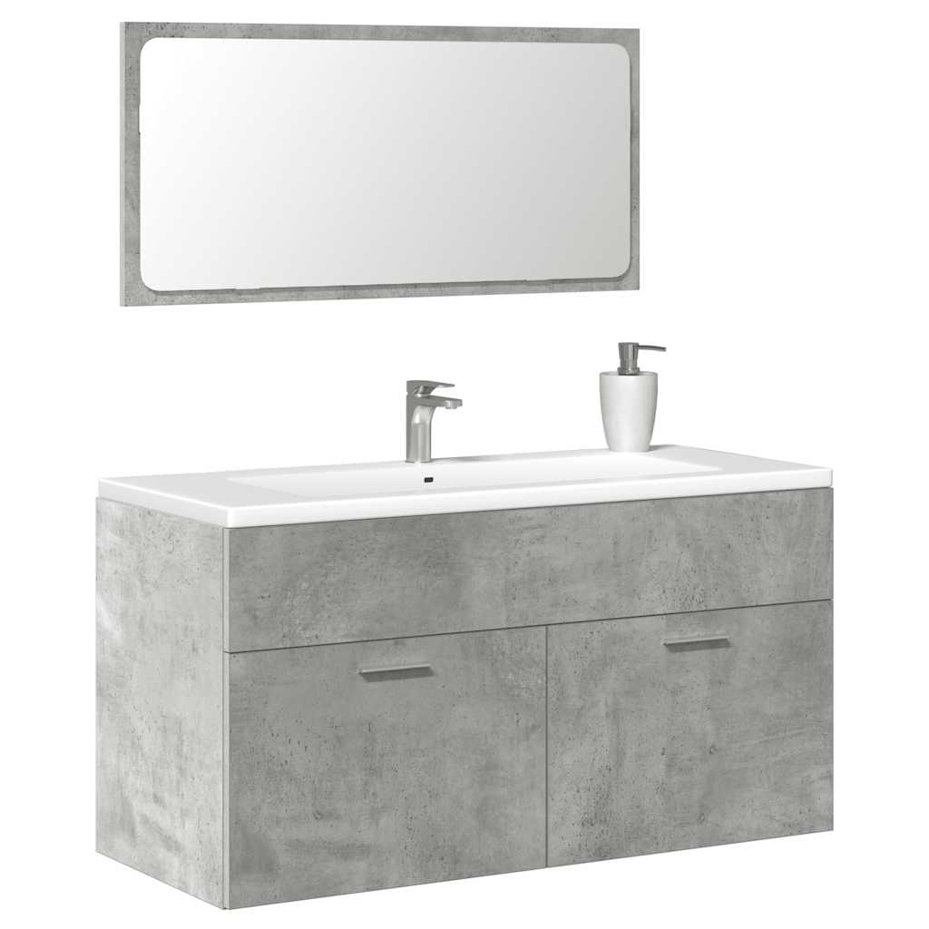 Mobile da Bagno con Specchio Grigio Cemento Legno Multistrato