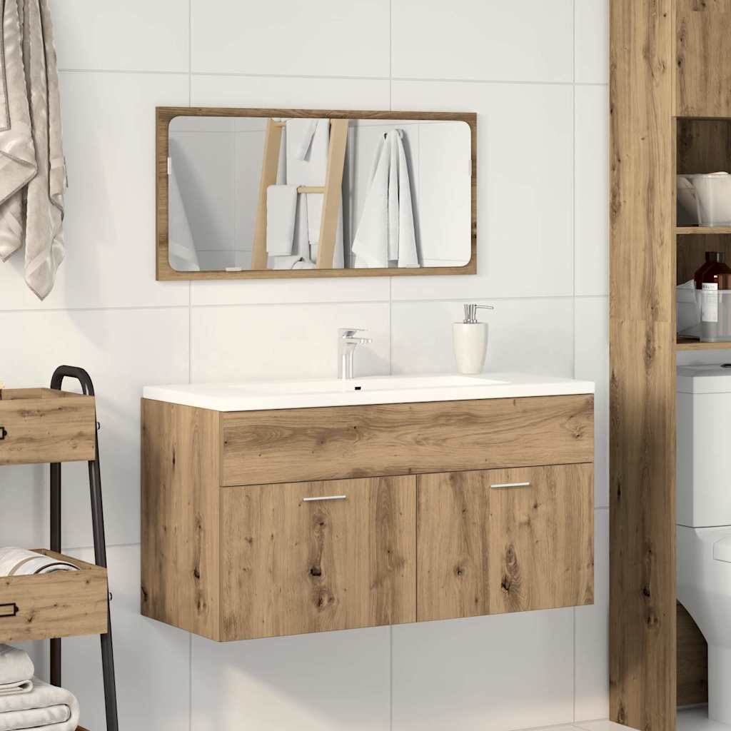 Mobile da Bagno con Specchio Rovere Artigianale Truciolato