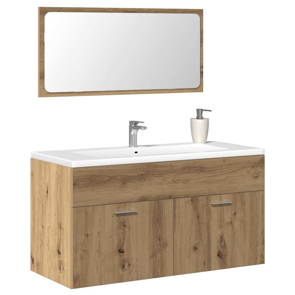 Mobile da Bagno con Specchio Rovere Artigianale Truciolato