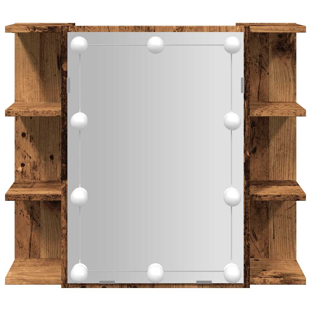 Mobile a Specchio con LED Legno Antico 70x16,5x60 cm