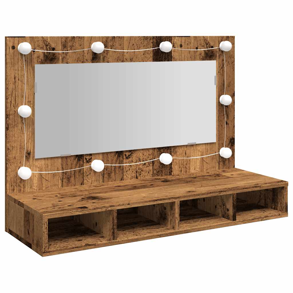 Mobile a Specchio con LED Legno Antico 90x31,5x62 cm