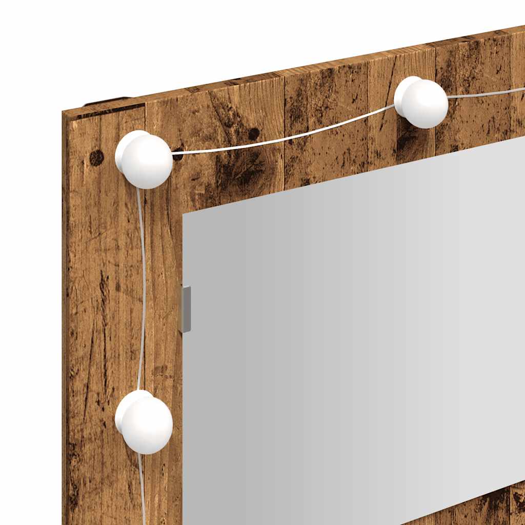 Mobile a Specchio con LED Legno Antico 90x31,5x62 cm