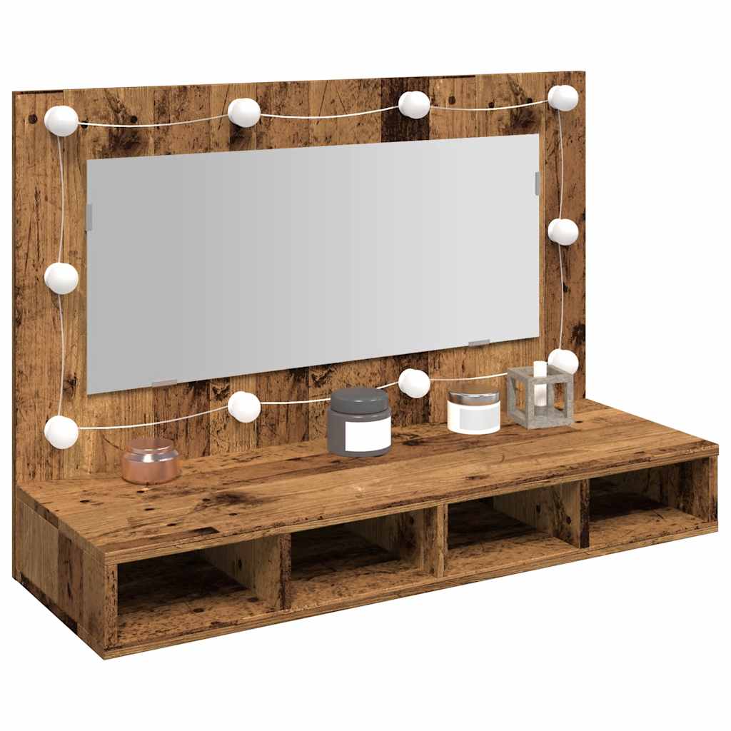 Mobile a Specchio con LED Legno Antico 90x31,5x62 cm