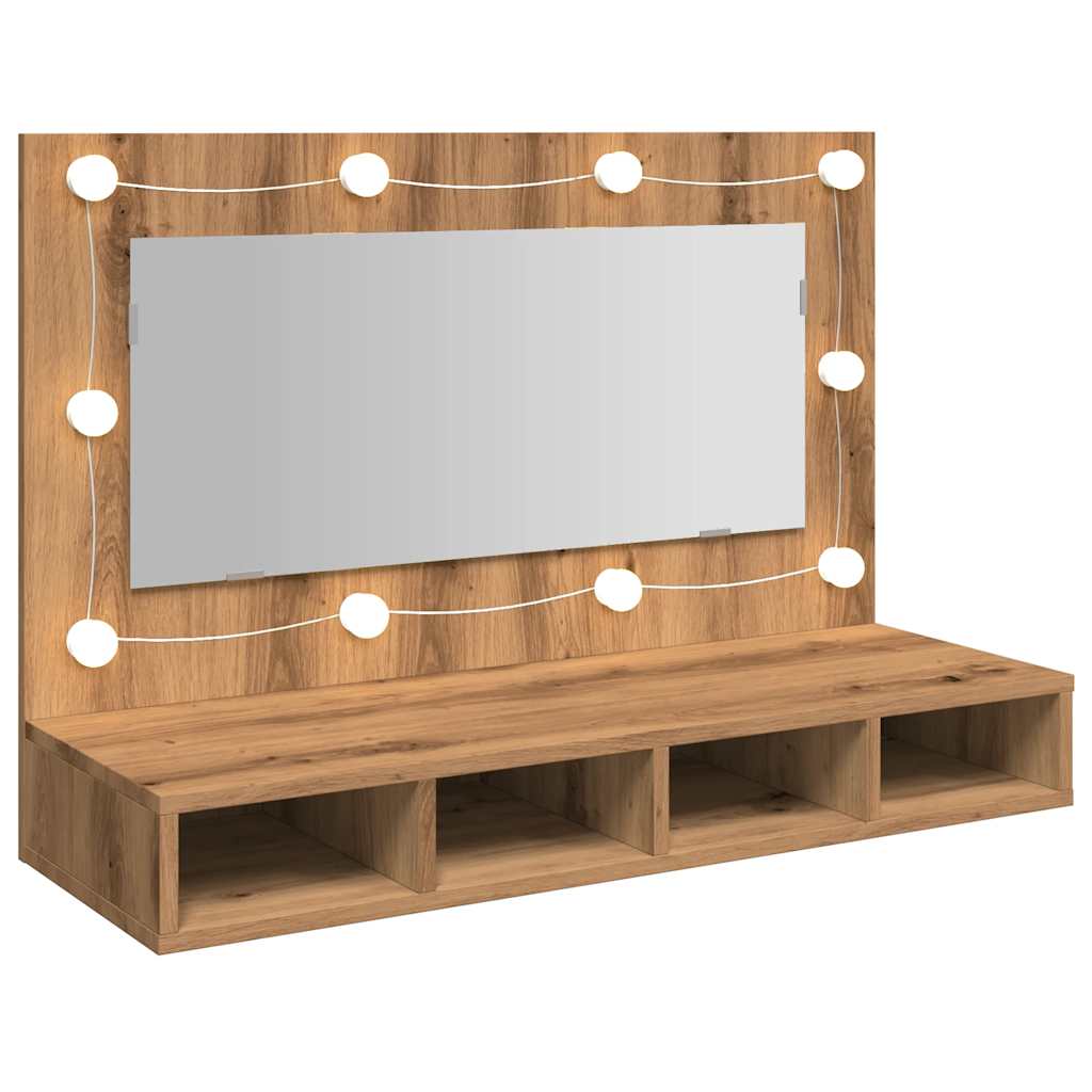 Mobile a Specchio con LED Rovere Artigianale 90x31,5x62 cm