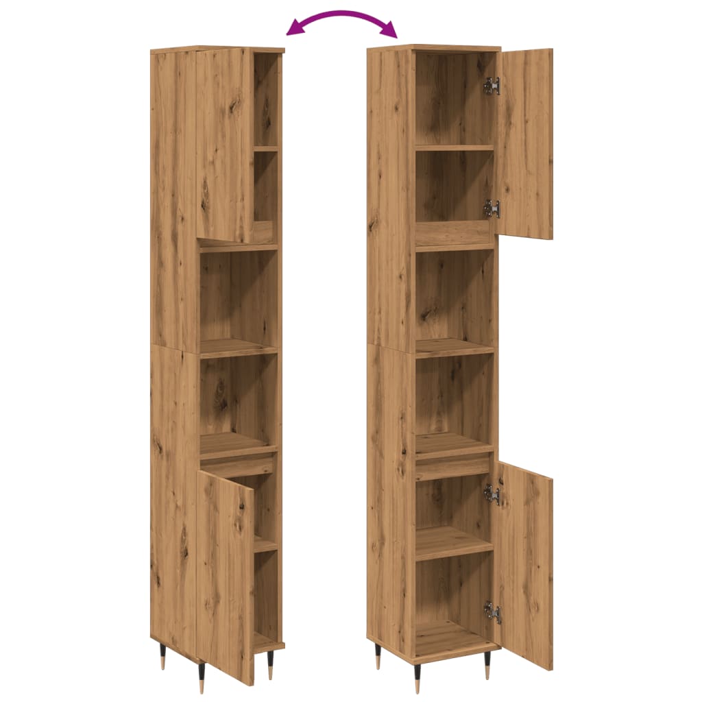 Armadietto Bagno Rovere 30x30x190 cm Legno Multistrato